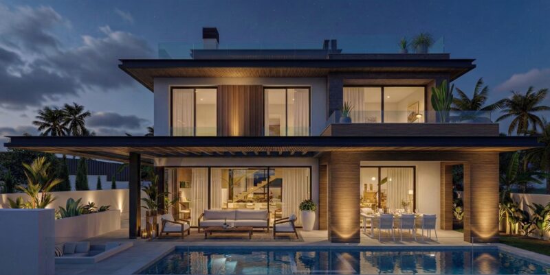 NIGHT VIEW FRONT BALI VILLAS